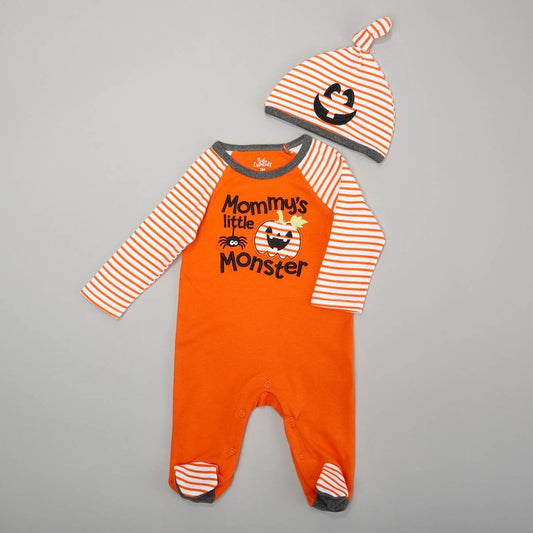 Baby Essentials Baby Boy Mommy's Little Monster Footie & Cap, 2-Piece Set - Orange