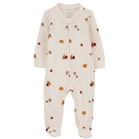 Carter's Baby One-Piece Thanksgiving Fall-Print Thermal Sleep and Play Footed Pajamas - Ivory