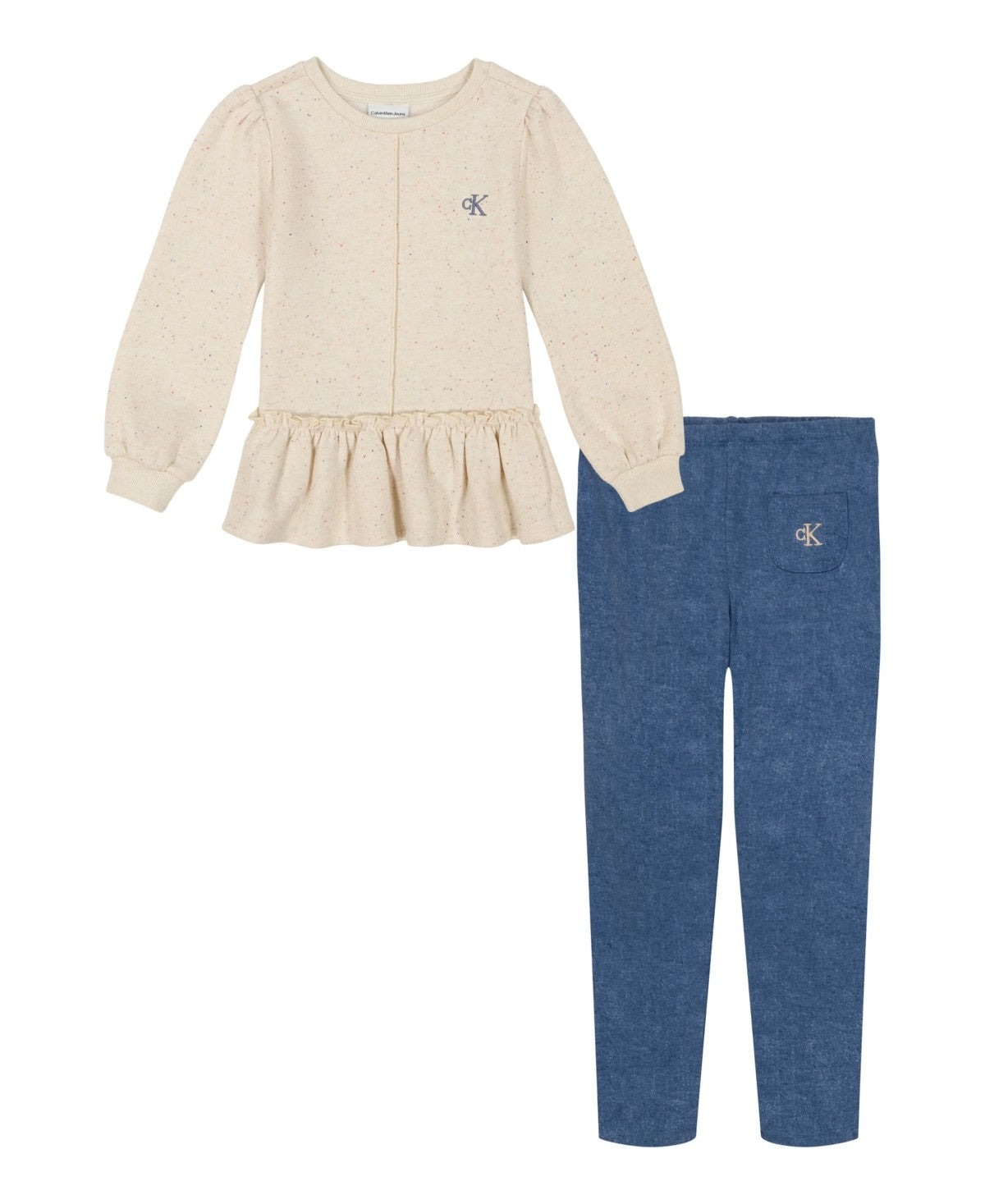 Calvin Klein Little Girl's Fleece Peplum Top- Oatmeal
