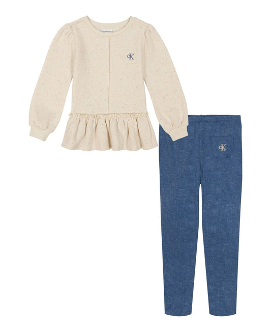 Calvin Klein Little Girl's Fleece Peplum Top- Oatmeal