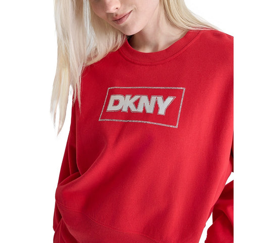 Dkny Sport Women's Rhinestone Crewneck Fleece Sweatshirt - Red Light