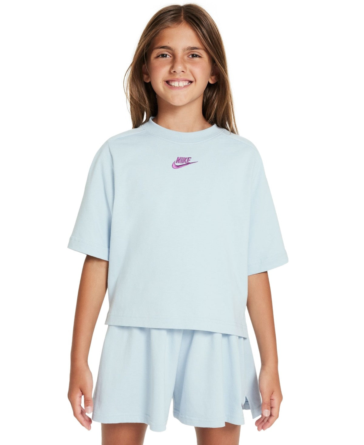 Nike Big Girls Sportswear Short-Sleeve Embroidered Futura Logo T-Shirt - Lt Armory Blue/viotech