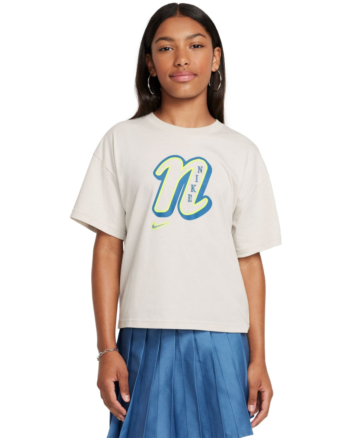 Girls' Nike Sportswear Star Drop Shoulder T-Shirt Large Light Bone