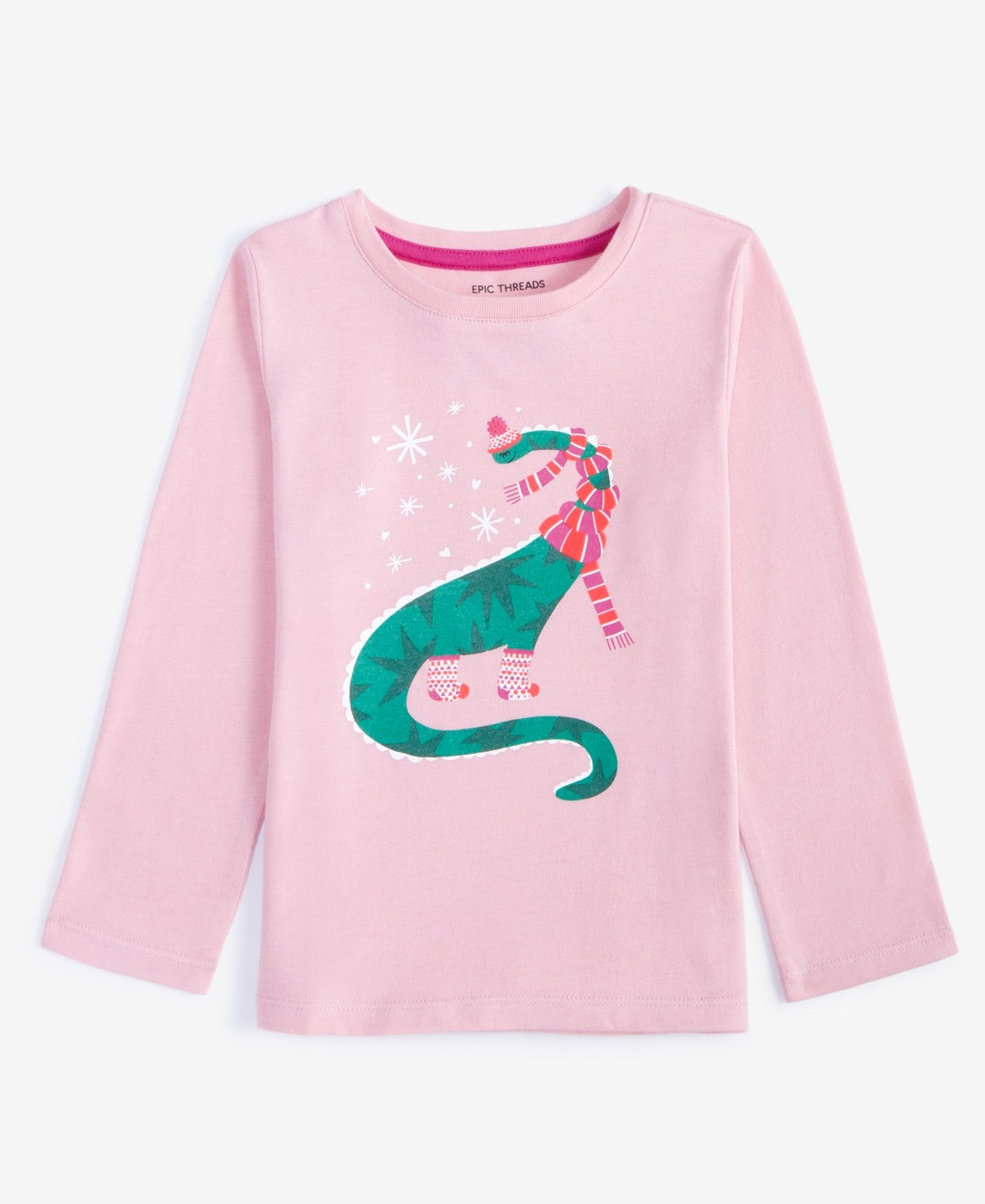 Epic Threads Toddler Girls Cozy Dino Graphic Long-Sleeve T-Shirt- Mauve Dust