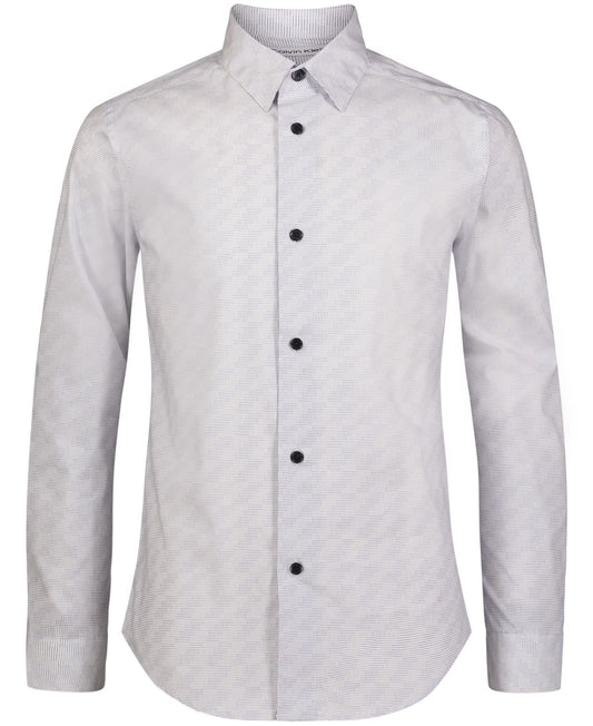 Calvin Klein Big Boys Long Sleeve Stretch Dash Print Shirt - Dark Blue