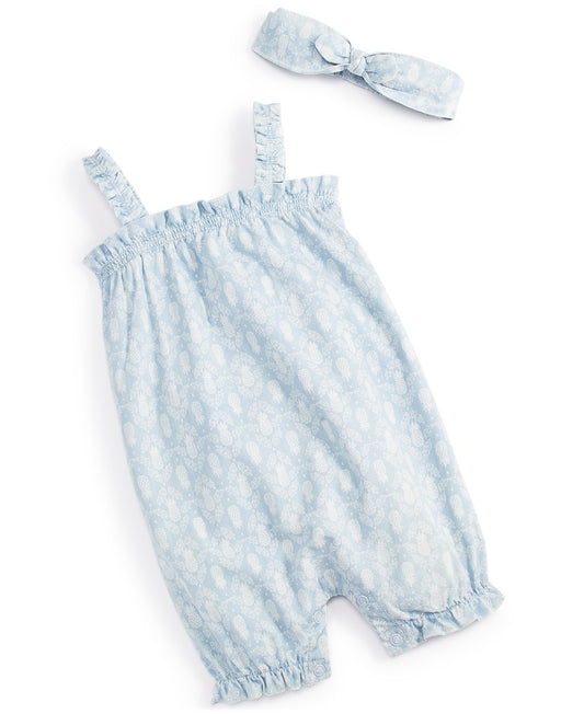 First Impressions Baby Girls Pineapple Stamps Printed Romper & Headband, 2 Piece Set - Lt Wsh Chambray