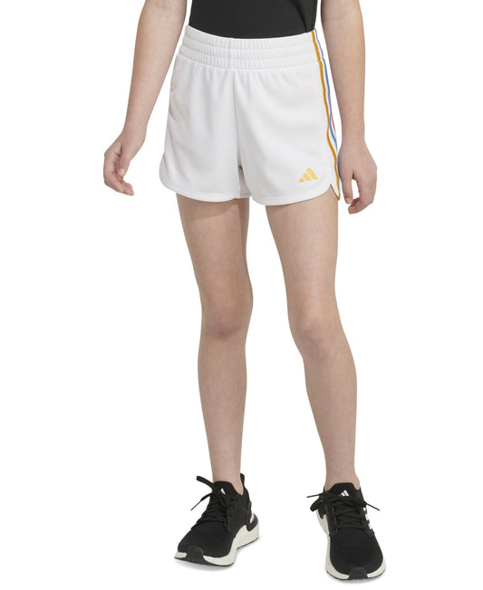 Adidas Big Girls Gradient 3-Stripe Pacer Mesh Shorts - White W Multi