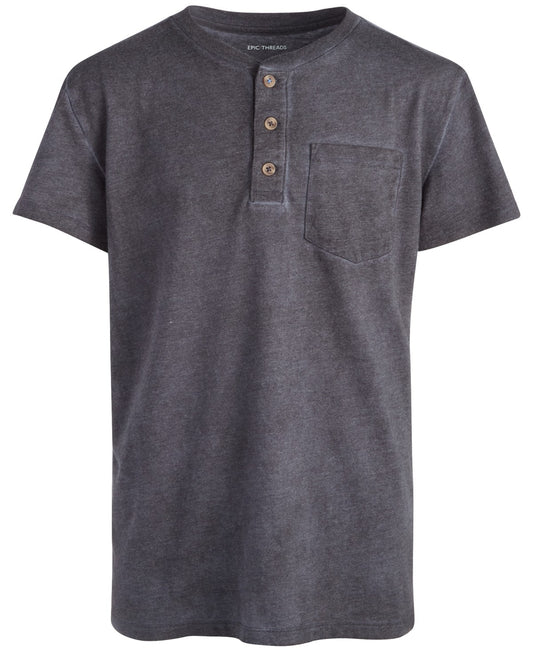 Epic Threads Boys Solid Washed Henley T-Shirt- Grey Jewel