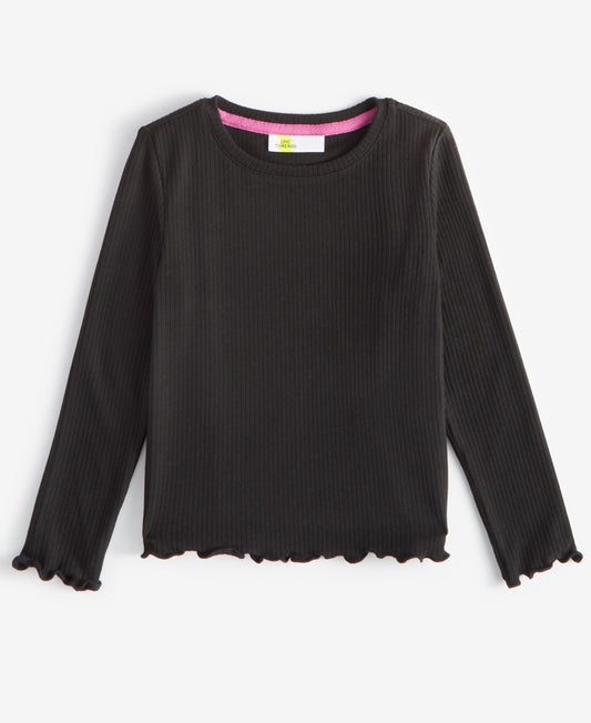 Epic Threads Girls Solid Ribbed Lettuce-Hem Top- Deep Black