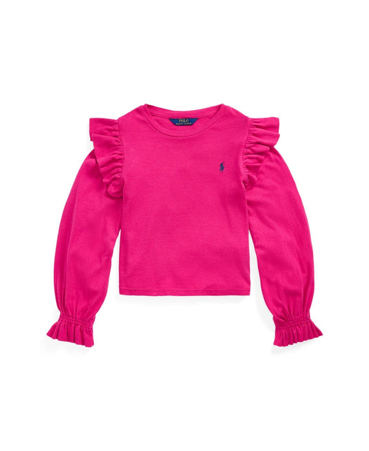 Polo Ralph Lauren Girls Ruffled Cotton-Modal Long-Sleeve Top - COLLEGE PINK