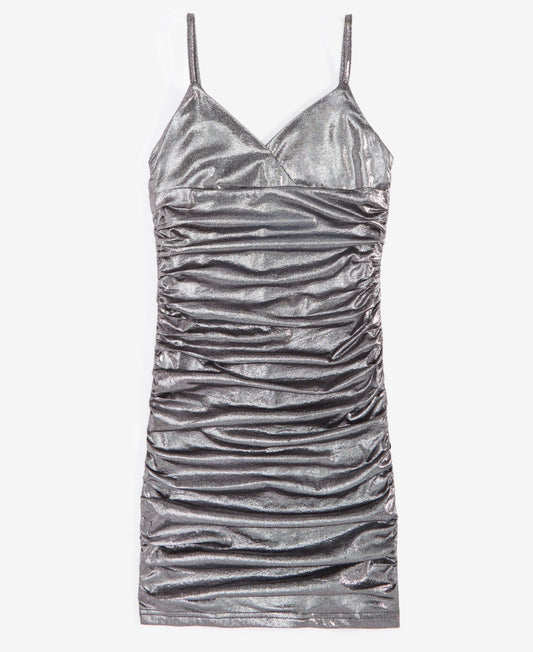 With Jules Big Girls Metallic Ruched Mini Dress - Black