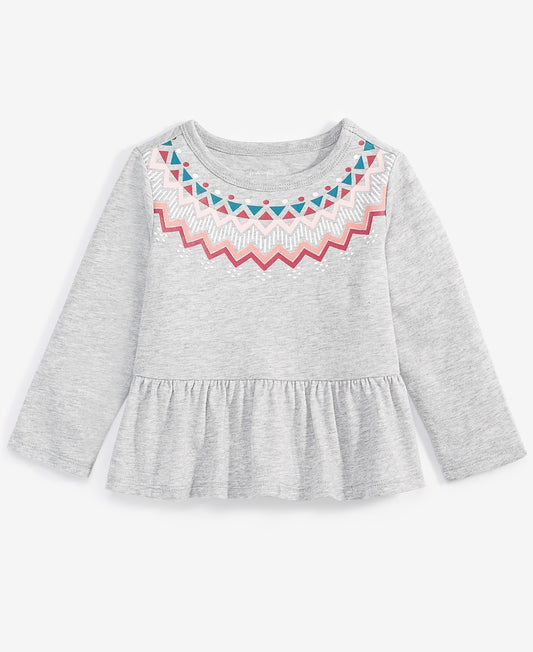 First Impressions Baby Girls Fair Isle Long-Sleeve Peplum T-Shirt