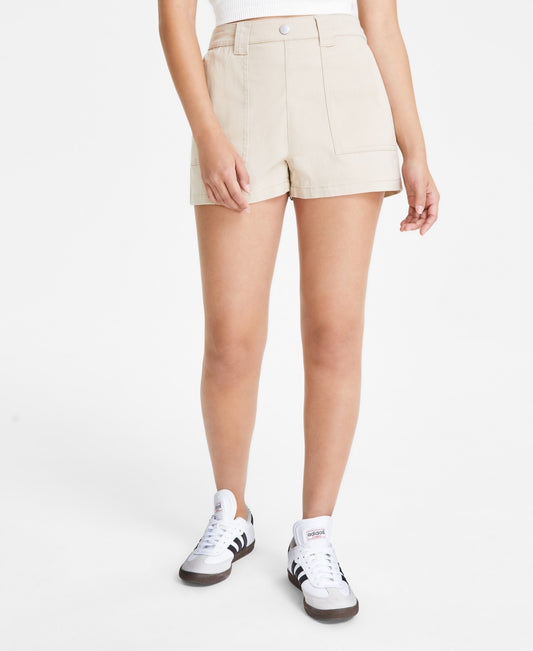Tinseltown Juniors' Fly-Front High-Rise Shorts-Buff Nude