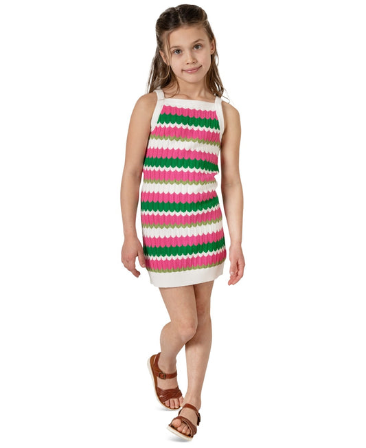 Rare Editions Little Girls Striped Crochet Dress - Pink