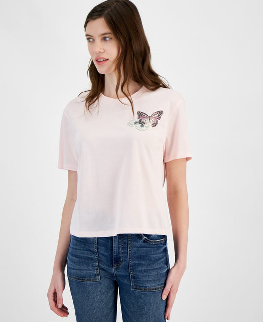 Rebellious One Juniors' Butterfly Graphic T-Shirt