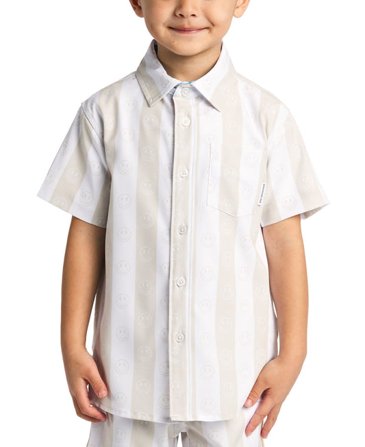 Sovereign Code Big Boys Striped Smile-Print Button-Down Shirt - Birch/jolly