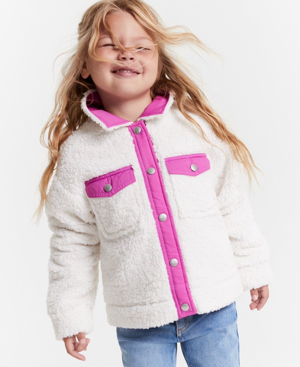 Epic Threads Girls Faux-Sherpa Trucker Jacket- Snowfall White