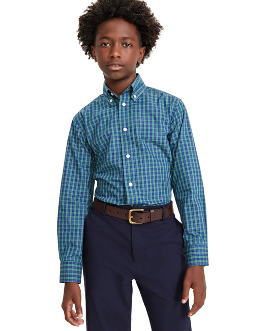 B By Brooks Brothers Big Boys Plaid Classic-Fit Dress Shirt