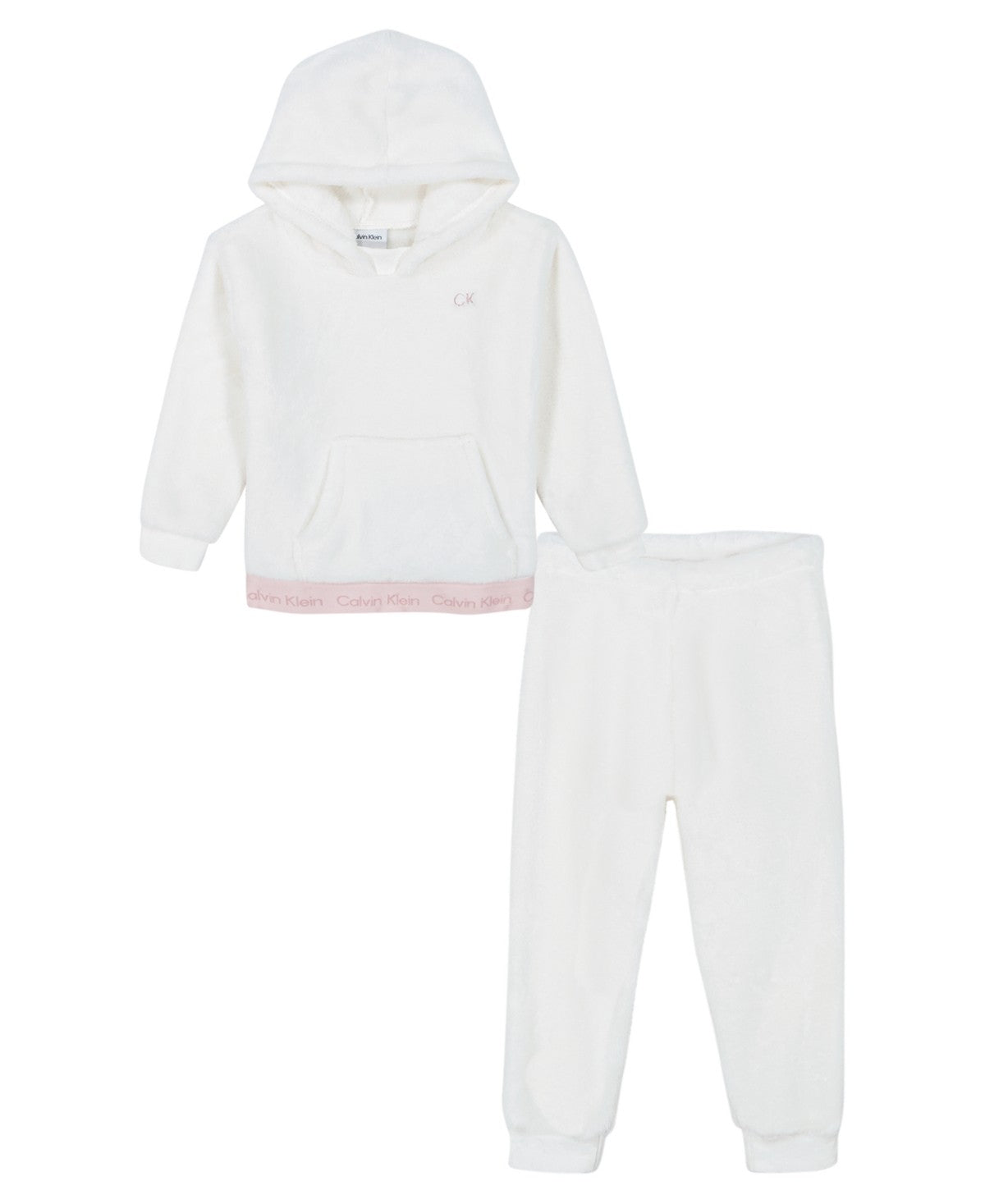Calvin Klein Baby Girl Sherpa Logo-Trim Sweatsuit - Egret