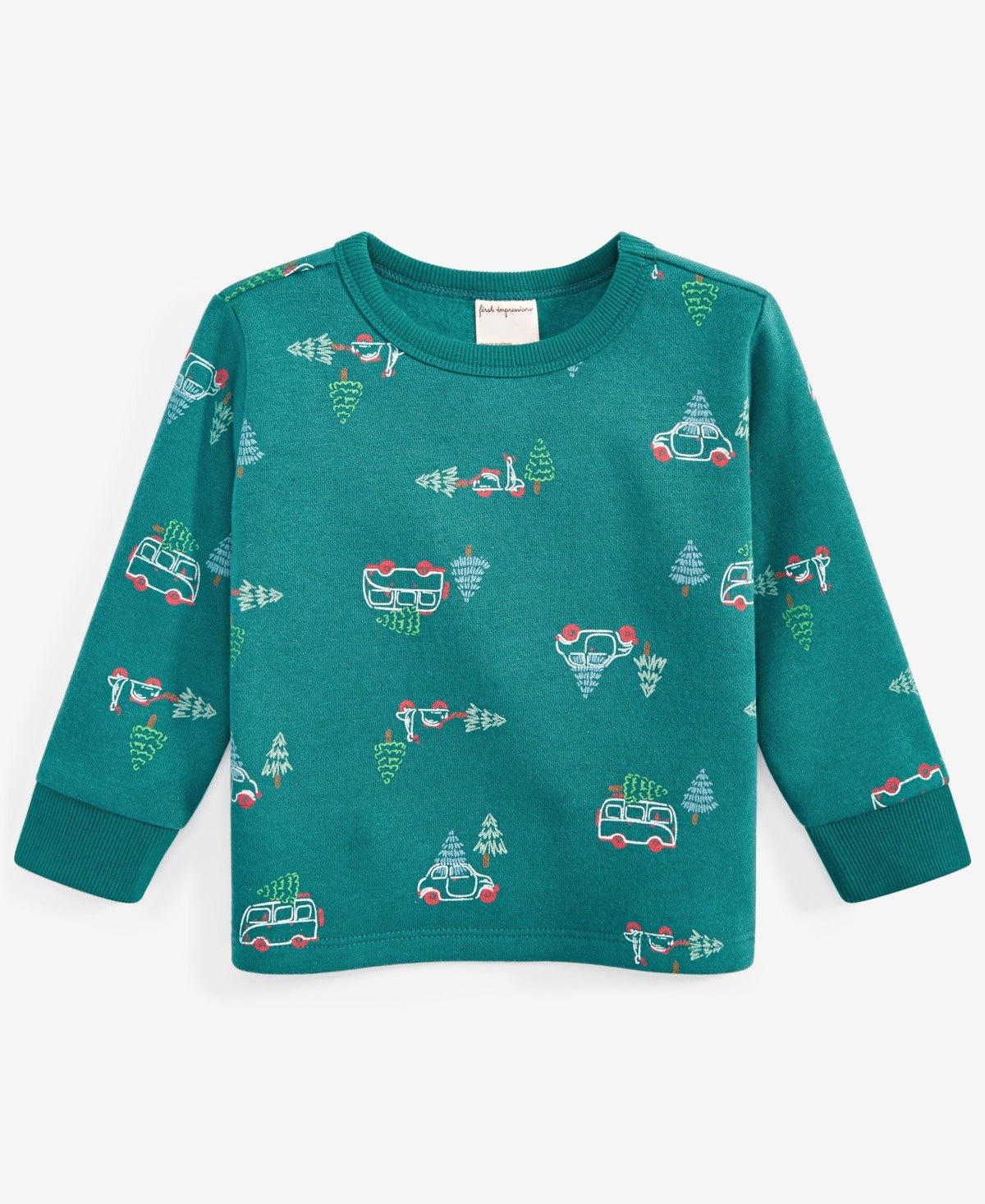 First Impressions Baby Boys Long-Sleeve Tree Transport-Print Fleece Sweatshirt - Shaded Spruce