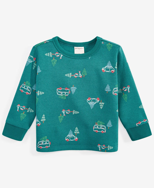 First Impressions Baby Boys Long-Sleeve Tree Transport-Print Fleece Sweatshirt - Shaded Spruce