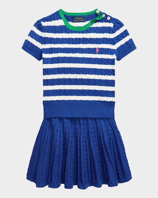 Polo Ralph Lauren Girls Striped Cotton Sweater and Skirt, 2-Piece Set - Cruise Royal Multi/Belmont Pink