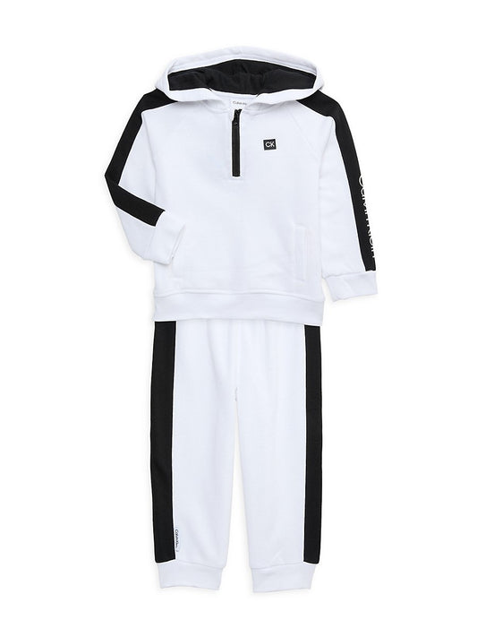 Calvin Klein Baby Boy Side-Striped Fleece 1/4-Zip Hoodie Joggers, 2-Piece Set - Bright White/Deep Black