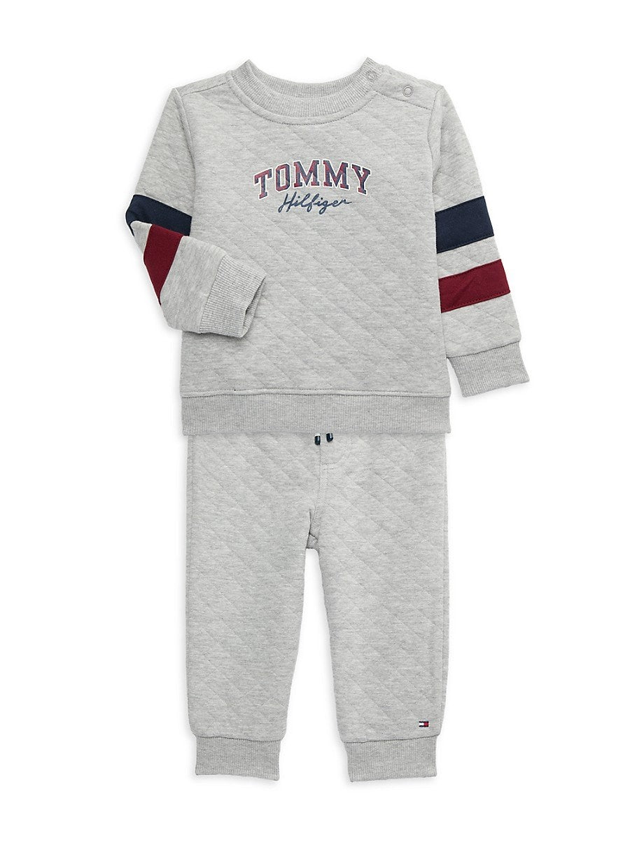 Tommy Hilfiger Baby Boy Quilted Fleece Logo Crewneck Sweatshirt And Joggers, 2-Piece Set