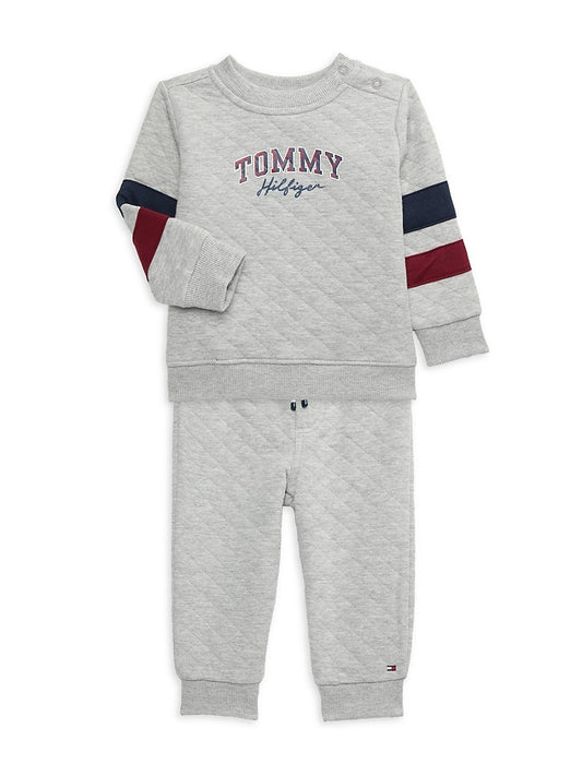Tommy Hilfiger Baby Boy Quilted Fleece Logo Crewneck Sweatshirt And Joggers, 2-Piece Set