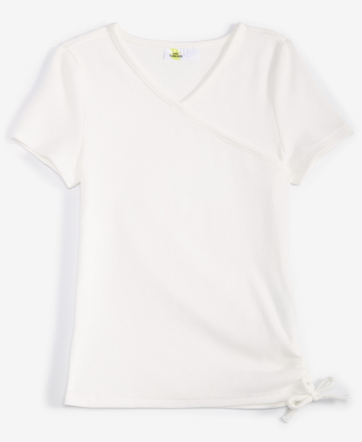 Epic Threads Girls Solid-Color Faux-Wrap Top- Popcorn Yellow