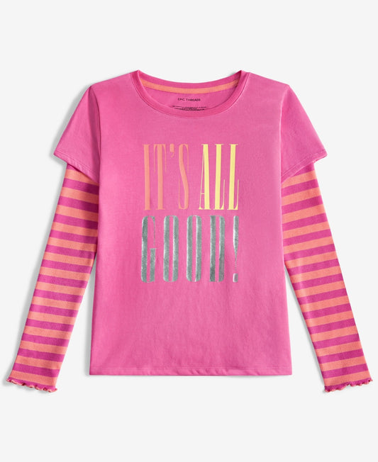 Epic Threads Little & Big Girls It's All Good Graphic Layered-Look T-Shirt