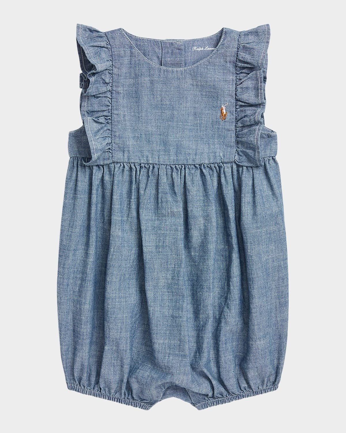 Polo Ralph Lauren Baby Girls Ruffled Chambray Romper - Blue