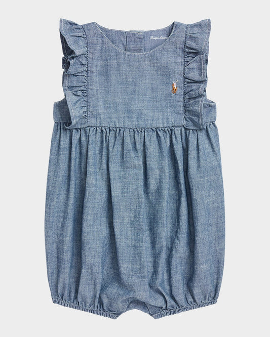 Polo Ralph Lauren Baby Girls Ruffled Chambray Romper - Blue