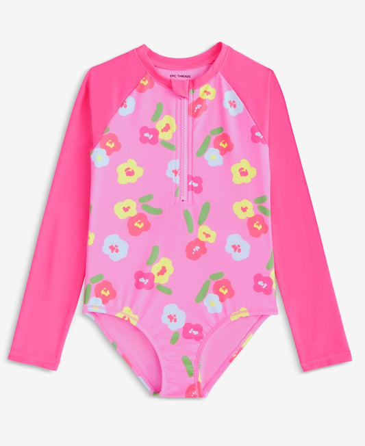 Epic Threads Toddler Girls Floral Print Long-Sleeve Rash Guard