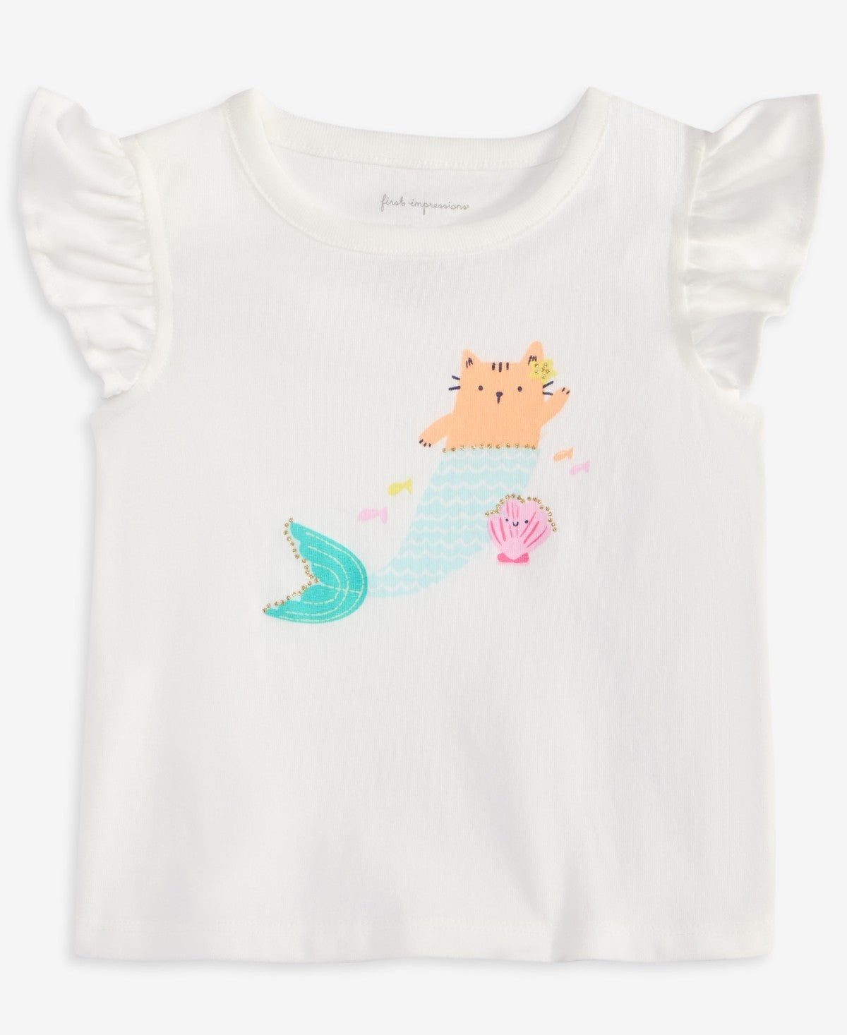 First Impressions Baby Girls Mix and Match Kitty Mermaid Graphic Flutter-Sleeve Top