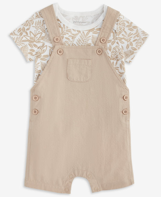 First Impressions Baby Boys Cotton Tonal Leaf-Print Bodysuit & Shortall, 2 Piece Set