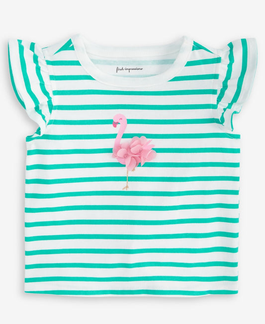 First Impressions Baby Girls Flamingo Graphic Striped Flutter-Sleeve T-Shirt