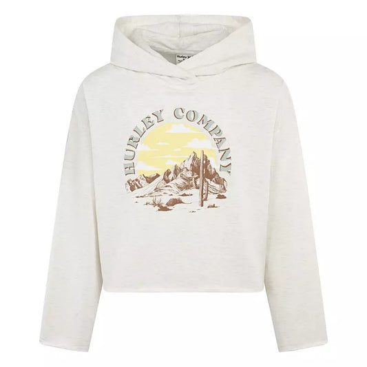 Hurley Big Girls Raw Hem Pullover Graphic Cropped Hoodie