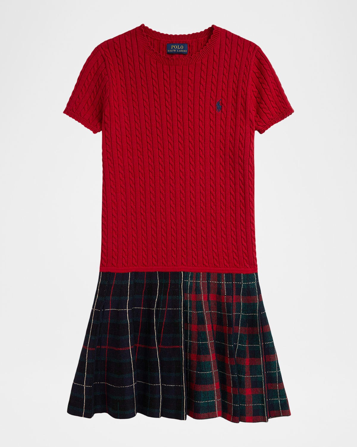 Polo Ralph Lauren Girl's Plaid-Skirt Cotton Sweater Dress