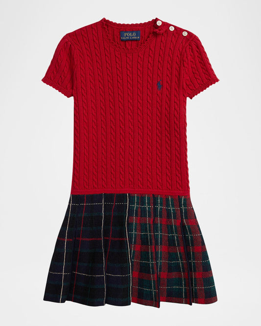 Polo Ralph Lauren Girl's Plaid-Skirt Cotton Sweater Dress