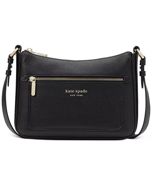 Authentic Kate Spade New York Hudson Pebbled Leather Medium Crossbody (Black) Handbags