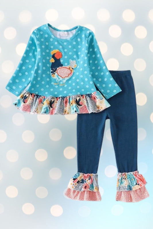 Toddler Girls Teal Polkadot Ruffle Set