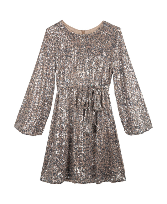 Rare Editions Big Girls Long Sleeve All-Over Animal Printed Sequins Dress - Blush