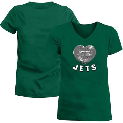 New Era Apparel Girl's New York Jets Sequins Heart Green T-Shirt