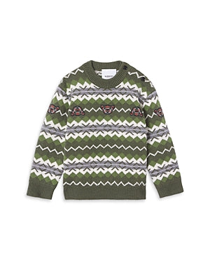 Burberry Kids' Tomliegh Bear Fair Isle Sweater in Moss Green
