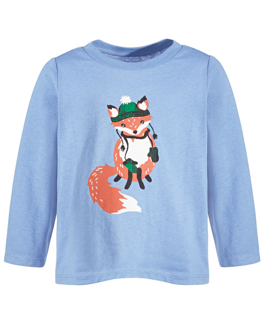 First Impressions Baby Boys Bundled Up Fox Long-Sleeve Cotton T-Shirt