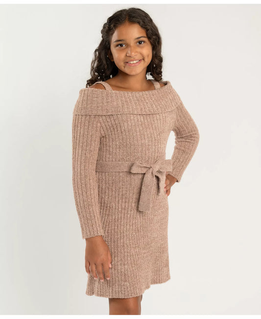 Rare Editions Big Girls Fuzzy Lurex Cold Should Dress - Taupe