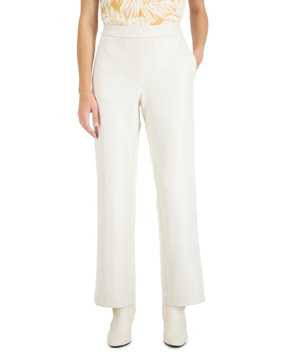 Alfani Straight-Leg Pull-on Pants- Antique White