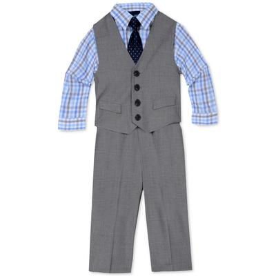 Nautica Baby Boys Sharkskin Suit Vest, Pants, Shirt and Tie, 4 Piece Set - Light Gray