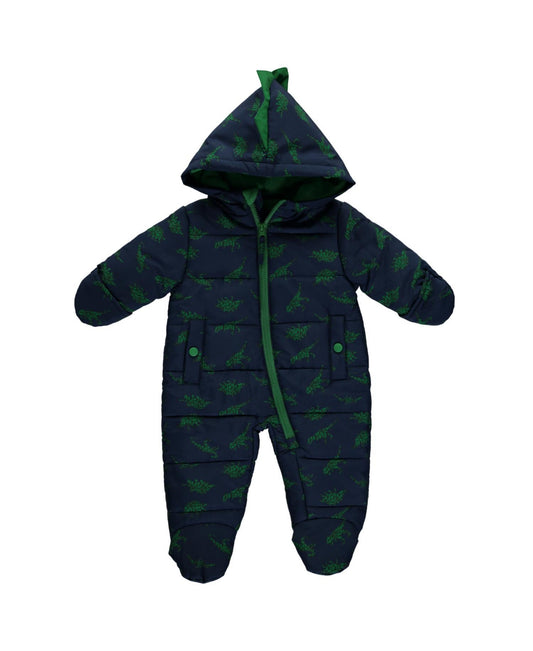 Rothschild Baby Boys Dinosaur Print Hooded Pram Snowsuit - Navy, Green